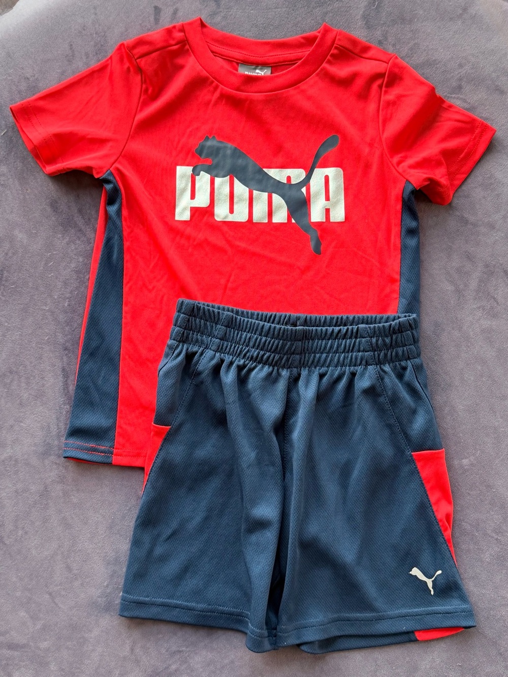 Puma Red & Navy Kids Athletic Tee and Shorts Set